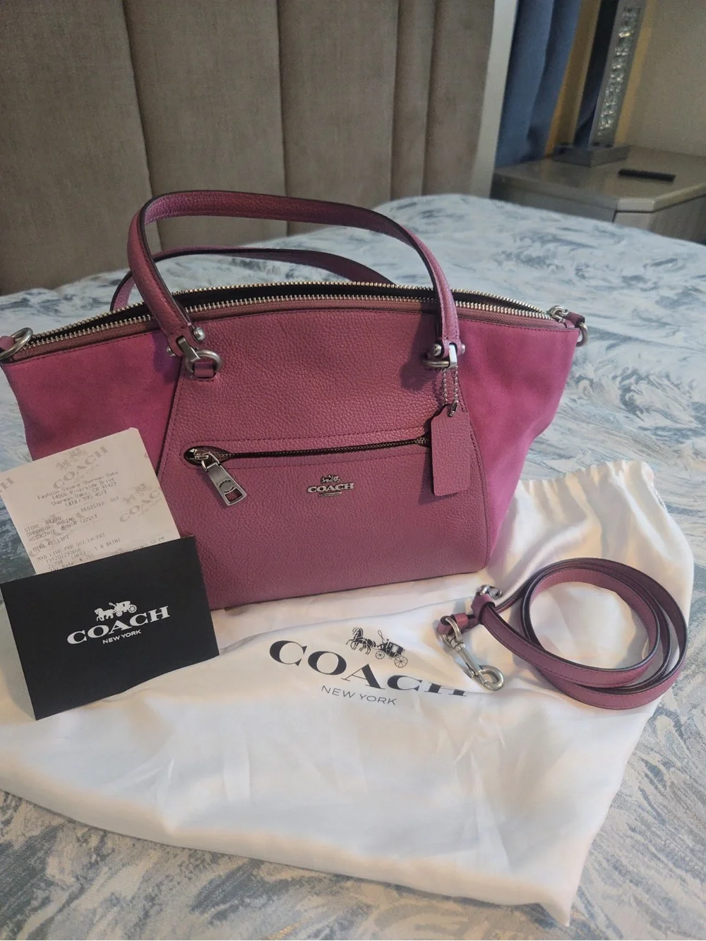Coach Fuchsia Pink Pebbled Leather Satchel with Removable Strap